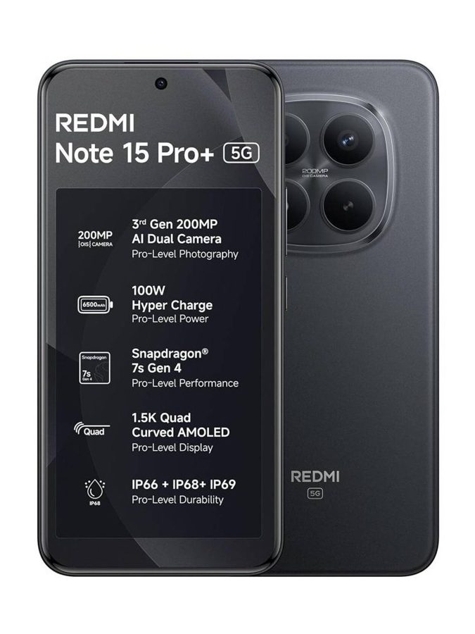 [PH-RED-53BCB1D090] REDMI Note 15 Pro + 5G (Carbon Black, 12GB RAM, 256 GB)