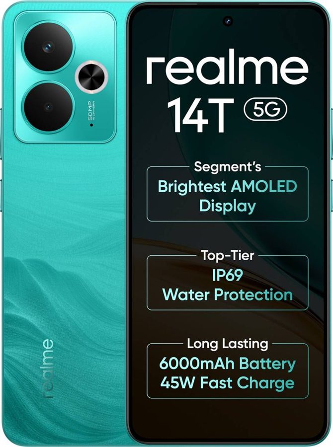[PH-REA-D3449258E1] realme 14T 5G (Surf Green, 8GB RAM, 256 GB)