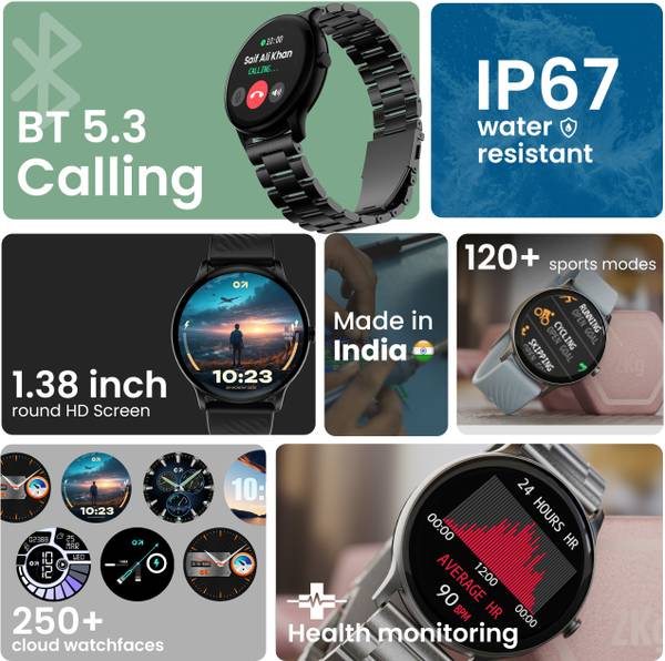 GOBOULT Dire 1.38'' 2.5D HD Display, 500Nits Brightness, 250+ Watch Faces Smartwatch (Silver, Free Size) - Photo 2