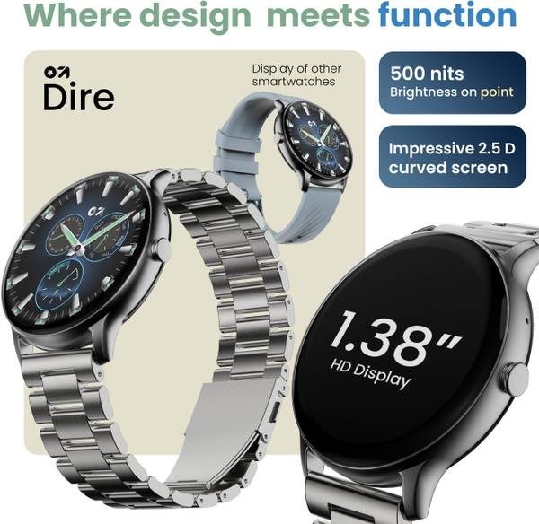 GOBOULT Dire 1.38'' 2.5D HD Display, 500Nits Brightness, 250+ Watch Faces Smartwatch (Silver, Free Size) - Photo 4