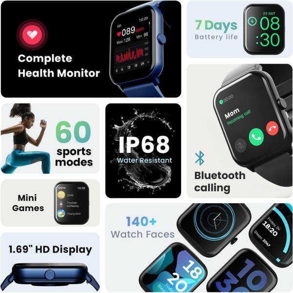 GOBOULT Drift BT Calling HD Display, 140+ Watchface, BT calling, IP68 Smartwatch (Pink, Free Size) - Photo 2