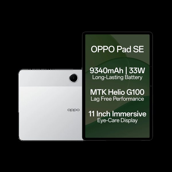 [SMT-81E4FA5841C4FEB4] OPPO Pad SE with SUPERVOOC Charger 4 GB RAM 128 GB ROM 10.95 inch with Wi-Fi Only Gaming MediaTek Helio G100 Tablet (Starlight Silver)
