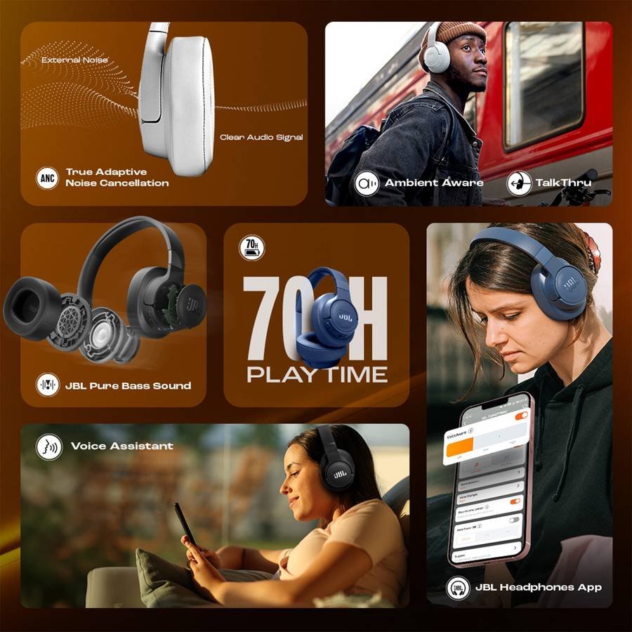 JBL Tune 770NC Active Noise Cancelling, 70Hr Playtime, Fast Pair & Multi Connect Bluetooth (Black) - Photo 2