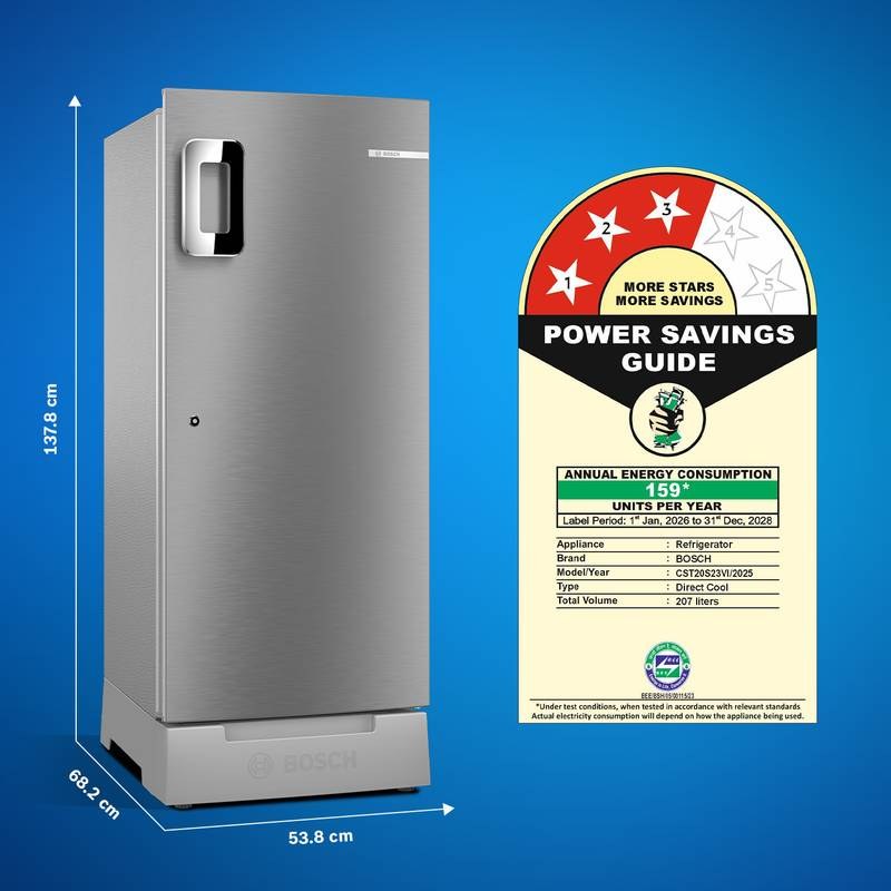 BOSCH 207 L Direct Cool Single Door 3 Star Refrigerator (Fine steel) - Photo 3