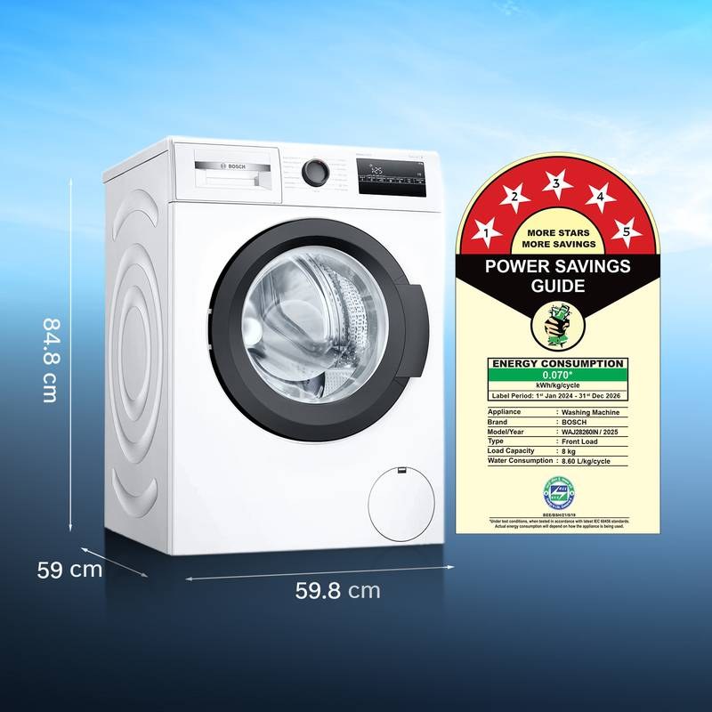 BOSCH 8 kg Fully Automatic Front Load Washing Machine with In-built Heater White - Photo 3