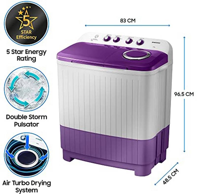 Samsung 7 kg 5 star, Air Turbo Drying Semi Automatic Top Load Washing Machine Grey, Purple (Light Grey) - Photo 2