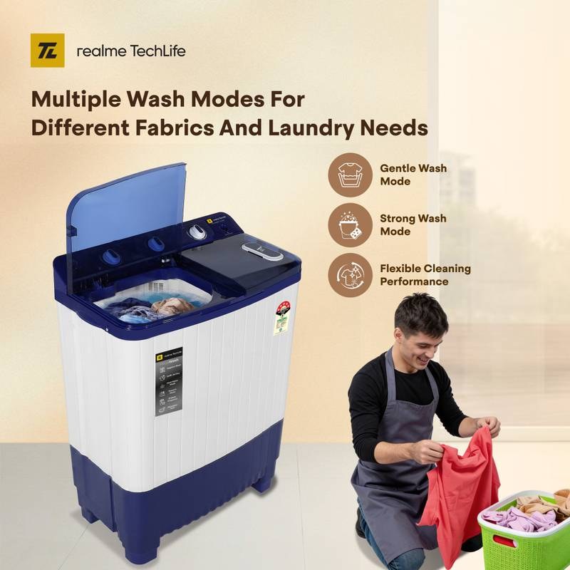 realme TechLife 7.5 kg with Swift Jet Dry Semi Automatic Top Load Washing Machine Blue, White (Blue and White) - Photo 4