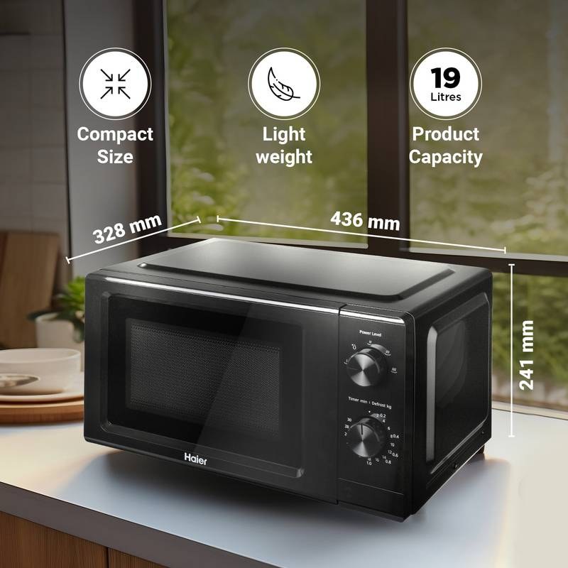 Haier 19 L Inverter Technology, Light Weight, Defrost, 5 Power Levels Solo Microwave Oven (Black) - Photo 4