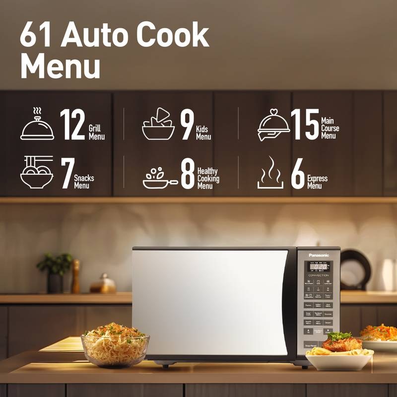 Panasonic 23 L 360 degree Heat Wrap, stainless steel cavity, Express Cooking, Magic Grill Convection Microwave Oven (Black Mirror) - Photo 4