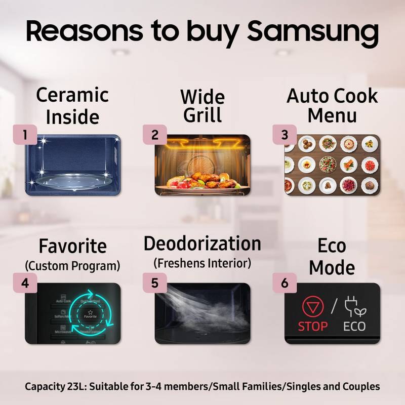 Samsung 23 L Auto Cook Programs, Child Safety Lock, Memory Feature, Deodorization Solo Microwave Oven (BLACK) - Photo 2
