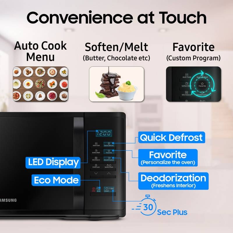 Samsung 23 L Auto Cook Programs, Child Safety Lock, Memory Feature, Deodorization Solo Microwave Oven (BLACK) - Photo 4