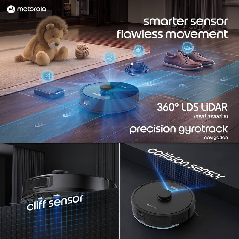 Motorola GlideBot Plus Robotic Floor Cleaner with 2 in 1 Mopping and Vacuum 11000 Pa Suction, 5200mAh Battery, Covers 1800+ Sq ft in Single Charge, Anti Tangle Technology, Advanced Laser Navigation & Mapping, Reuseable 3Litre Dust Bag (WiFi Connectivity) - Photo 2