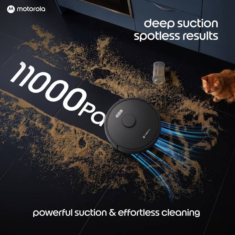 Motorola GlideBot Plus Robotic Floor Cleaner with 2 in 1 Mopping and Vacuum 11000 Pa Suction, 5200mAh Battery, Covers 1800+ Sq ft in Single Charge, Anti Tangle Technology, Advanced Laser Navigation & Mapping, Reuseable 3Litre Dust Bag (WiFi Connectivity) - Photo 4