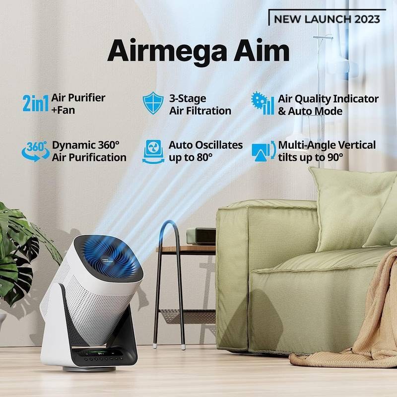 Coway AirMega Aim Portable Room Air Purifier (Black, White) - Photo 2