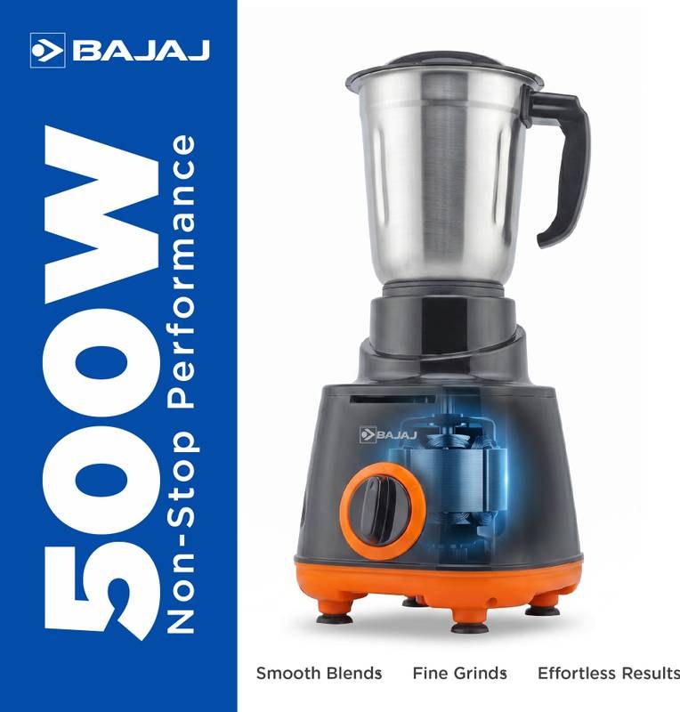 BAJAJ Rex 500 W Mixer Grinder (Black, Orange) - Photo 3