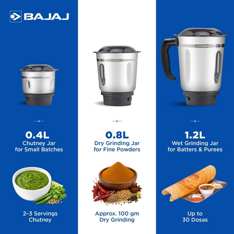 BAJAJ Rex 500 W Mixer Grinder (Black, Orange) - Photo 4