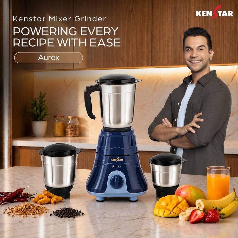 Kenstar AUREX 3J MG with Overload Protection SS Ultima Blades 1 Year Warranty 500 W Mixer Grinder (Blue, Grey) - Photo 2
