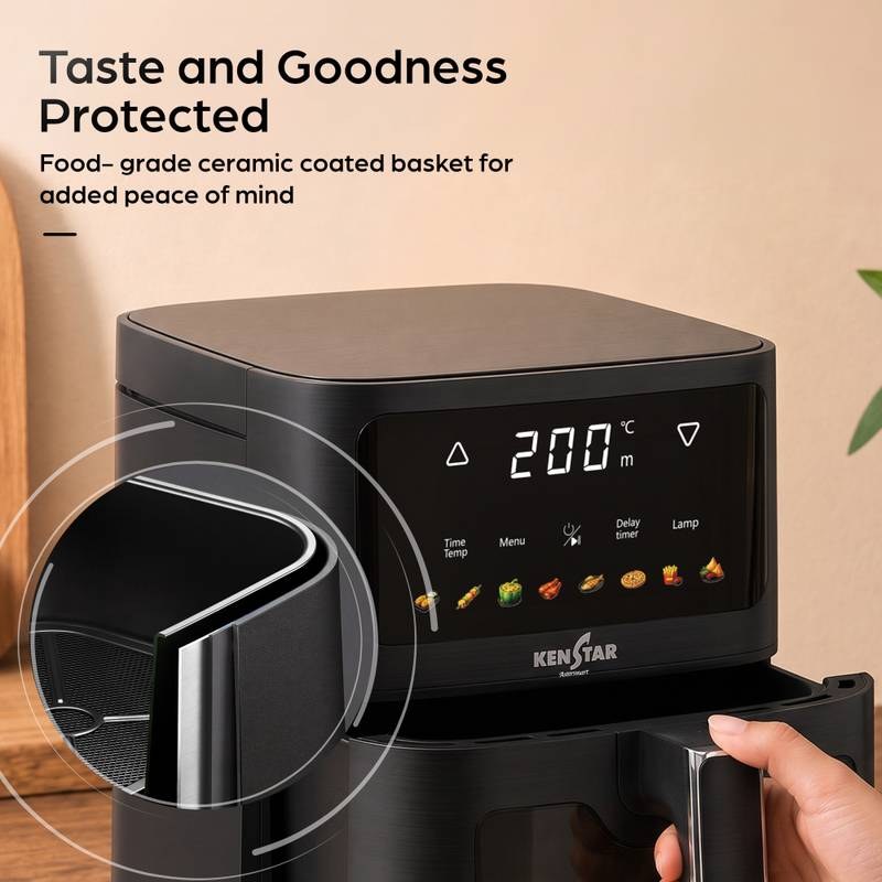 Kenstar Aster Smart 4.5 L with See Through Window Non-Stick Pan 2 Years Warranty Air Fryer (Black) - Photo 4