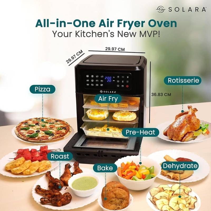 Solara Air Fryer Oven 12L for Home, 360 Rapid Air Circulation with 12 Preset Menus, Air Fryer (Black) - Photo 2