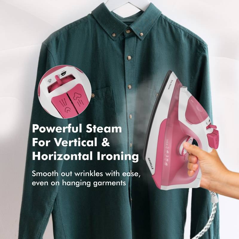 HAVELLS by Havells Tru-Steam Steam Iron with Self Cleaning Function|Vertical & Horizontal Ironing 1600 W Steam Iron (Pink) - Photo 3