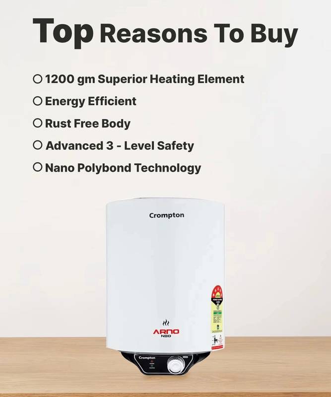 Crompton ASWH-3015 ARNO NEO 5S / SWARNN5MV08R20A015 (ARNO NEO 5S) 15 L Storage Water Geyser | 5 Star BEE Energy Rating | National Energy Conservation Award Winner 2023 - Photo 3