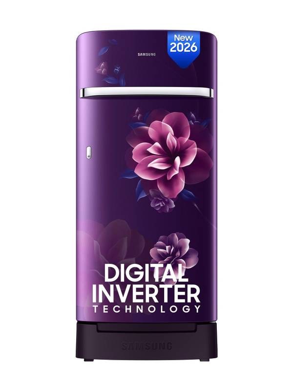 [SMH-2297692A806E5DA3] Samsung 189 L Direct Cool Single Door 5 Star Refrigerator with Base Drawer  with Digital Inverter, Single Touch Defrost, 2026 Model (CAMLLIA PURPLE)