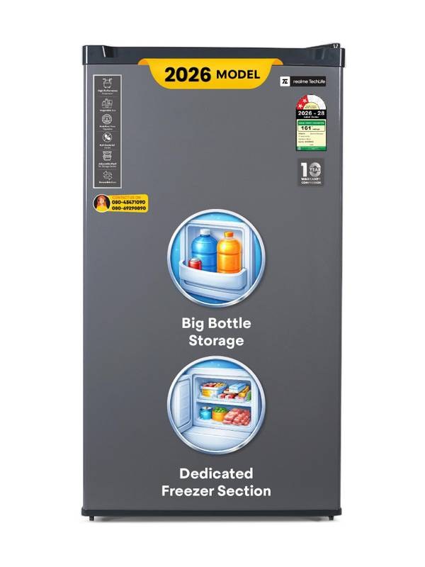 [SMH-77501449D67BD4AF] realme TechLife 84 L Direct Cool Single Door 2 Star Refrigerator (Silver Grey)