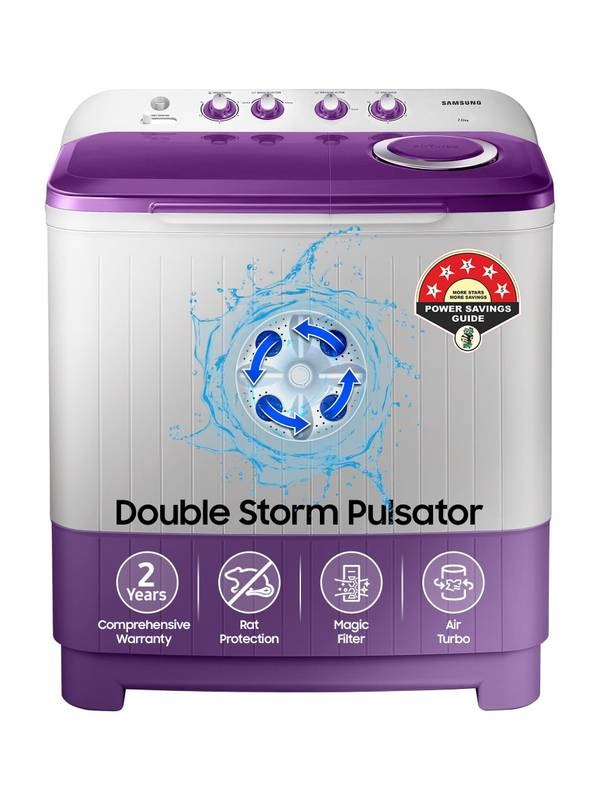 [SMH-C5E14307D500E885] Samsung 7 kg 5 star, Air Turbo Drying Semi Automatic Top Load Washing Machine Grey, Purple (Light Grey)