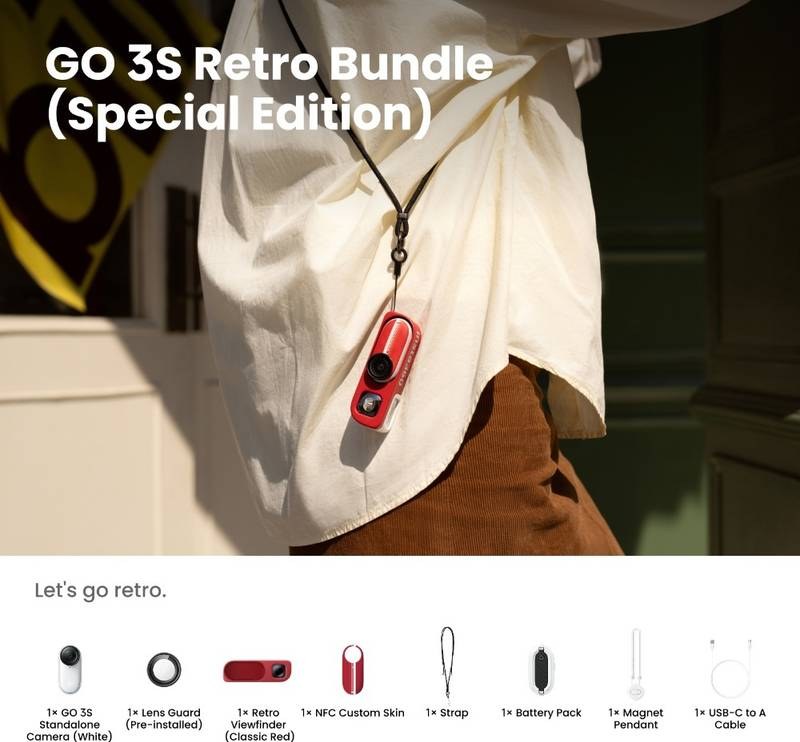 Insta360 GO 3S Retro Bundle Special Edition Sports and Action Camera (Classic Red) - Photo 2