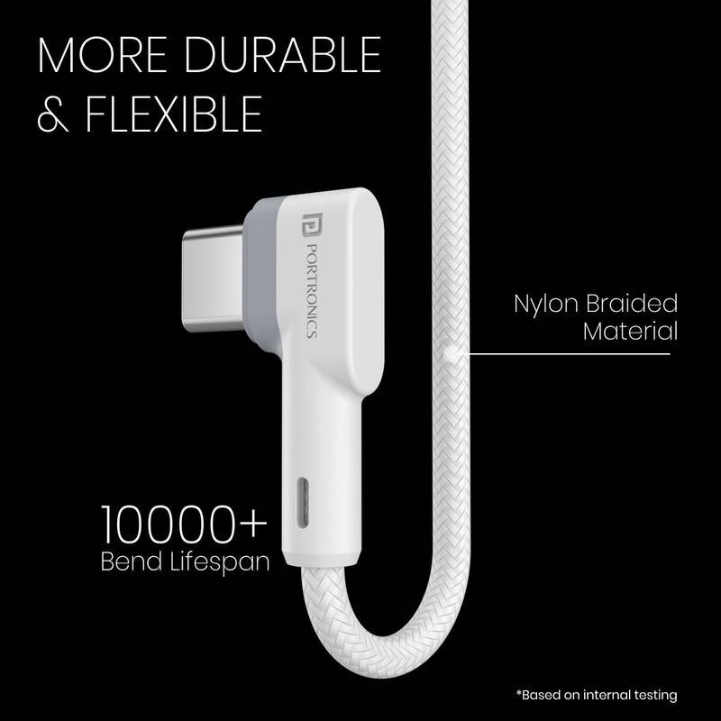 Portronics USB Type C Cable 3 A 1.2 m NA Konnect L POR-1403 (White) - Photo 2