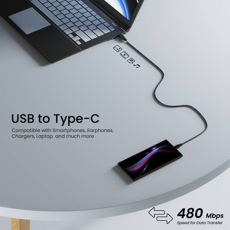 Ambrane USB Type C Cable 3 A 1.5 m RCT-15 (Black) - Photo 2