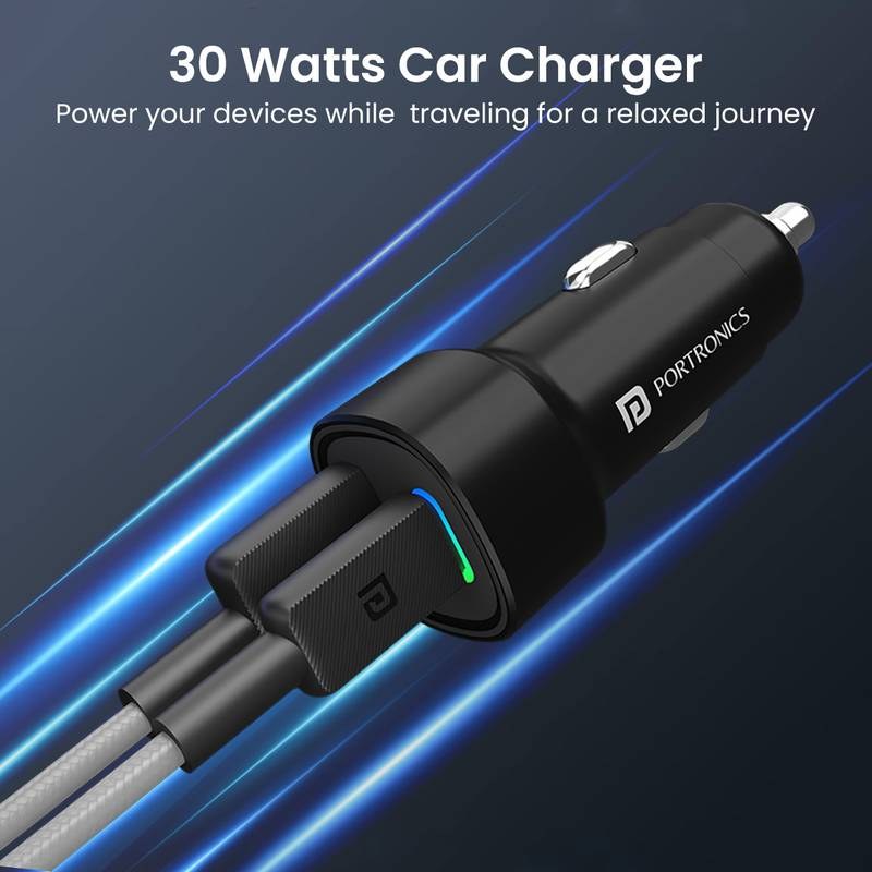 Portronics 3 Amp Qualcomm 3.0 Turbo Car Charger (Black) - Photo 2
