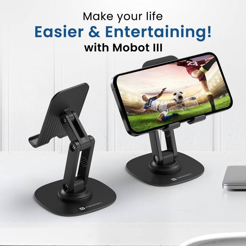Portronics Mobot III 360° Degree Universal Mobile Stand Foldable Adjustable Mobile Holder (Black) - Photo 2