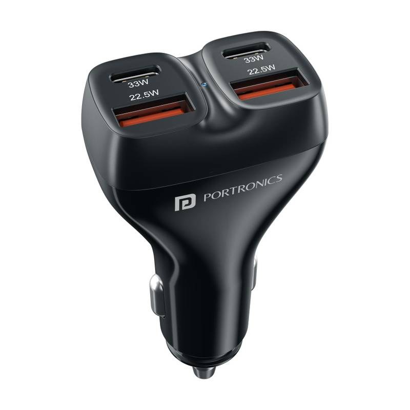 [SMX-6BB7CE5DC6C58DFF] Portronics 111 W Turbo Car Charger - Car Power Quard (Black)