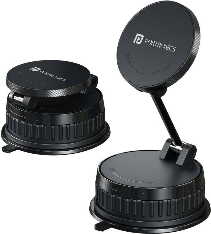 [SMX-D63277357D824304] Portronics Hold X Prime Vacuum-Lock Magnetic Mobile Stand, 360° Rotatable, Foldable Mobile Holder (Black)